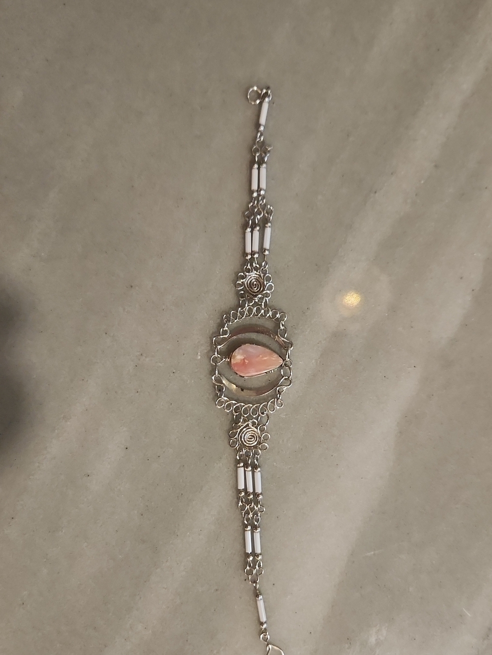 Sterling Silver Bracelet with Pink Teardrop Stone